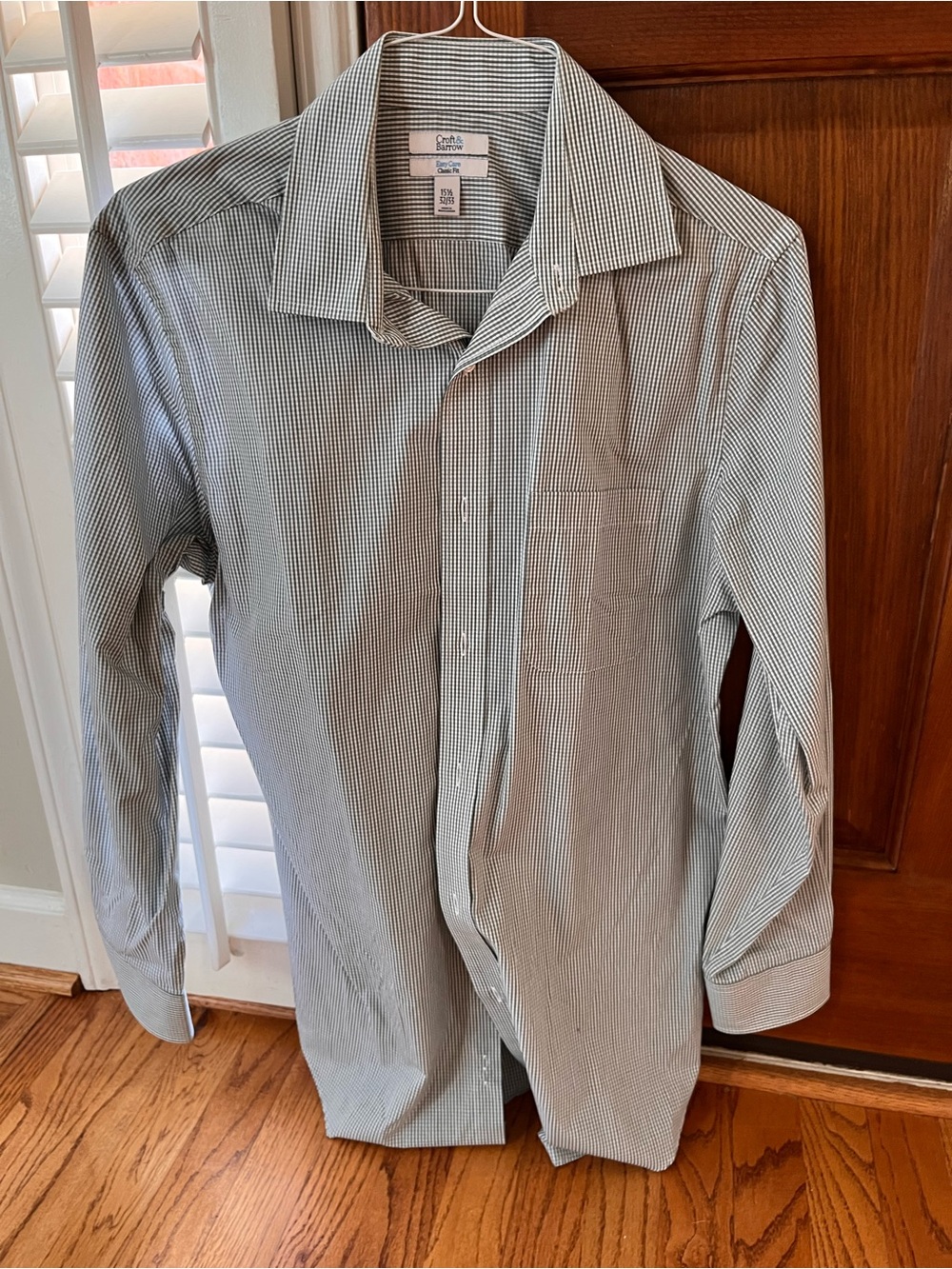 croft & barrow Green and White Micro-Check Dress Shirt
